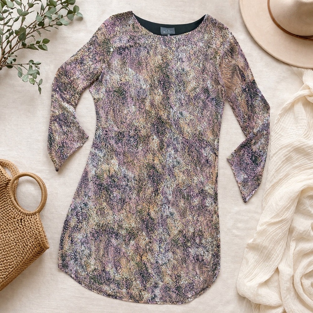 Patterson J. Kincaid Pink Purple Snakeskin Print Chiffon Shift Dress Womens XS